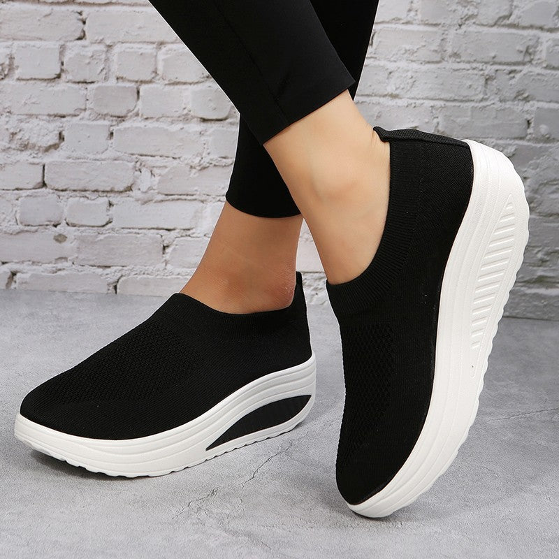 Women's Trend Thick Sole Fly Woven Breathable Mesh Casual Shoes Shoes & Bags