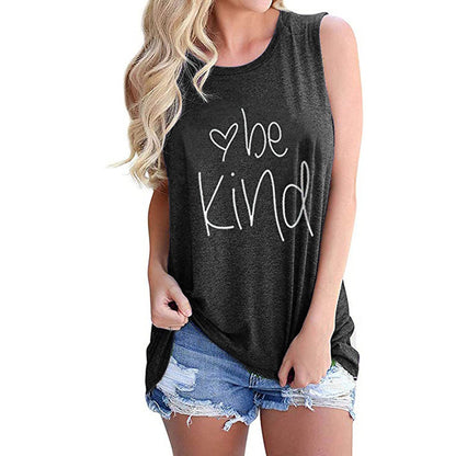 Letter Printed Round Neck Casual Sleeveless T-shirt apparel & accessories