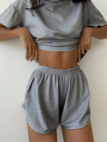 Striped Round Neck Top and Shorts Set Bottom wear