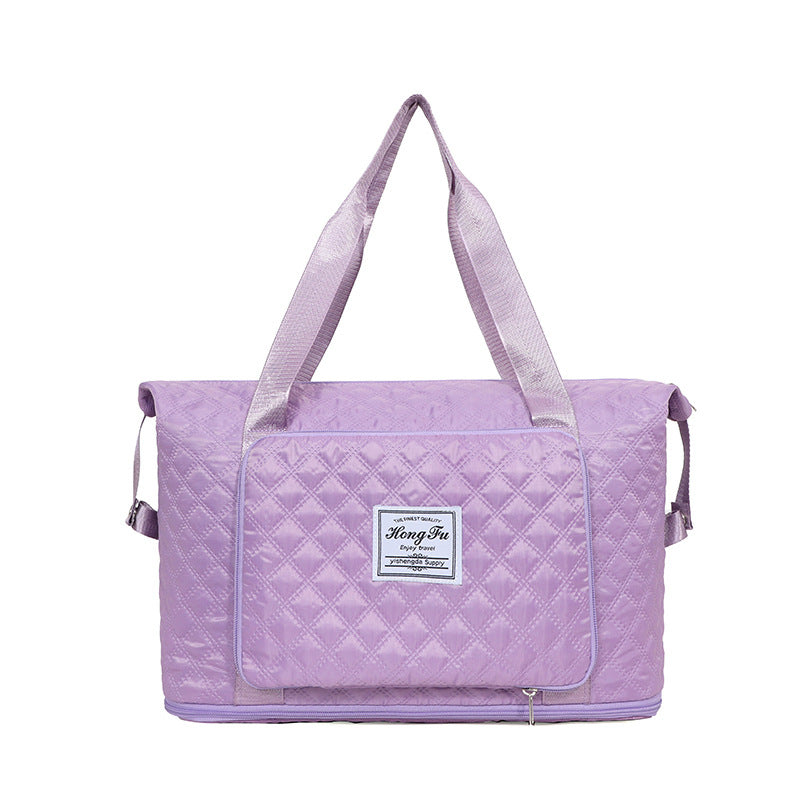 Foldable Travel Duffle Bag With Rhombus Sewing Design Large Capacity Fitness Handbag Portable Versatile Shoulder Bags Expandable Organizer Shoes & Bags