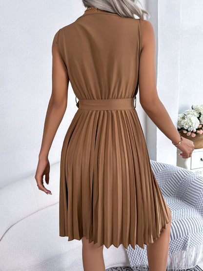 Tied Surplice Sleeveless Pleated Dress Dresses & Tops