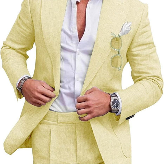 Men's Large Single Row One Button Solid Color Suit Two-piece Set apparel & accessories