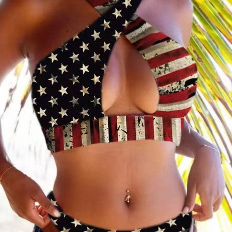 Women's Swimsuit Split Flag Bikini Sexy Stripes Bikini Five-pointed Star Swimsuit apparel & accessories