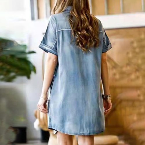 Casual Women Denim Pocket Short Sleeve Dress apparel & accessories