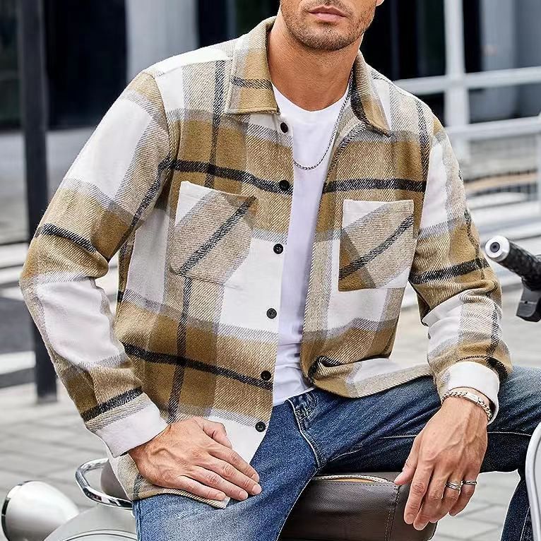 Men's High-end Thermal Plaid Padded Shirt Coat men's clothing