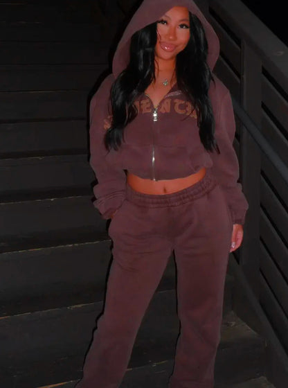 Hooded Cropped Sweatshirt Top -Loose Drawstring Trousers apparels & accessories