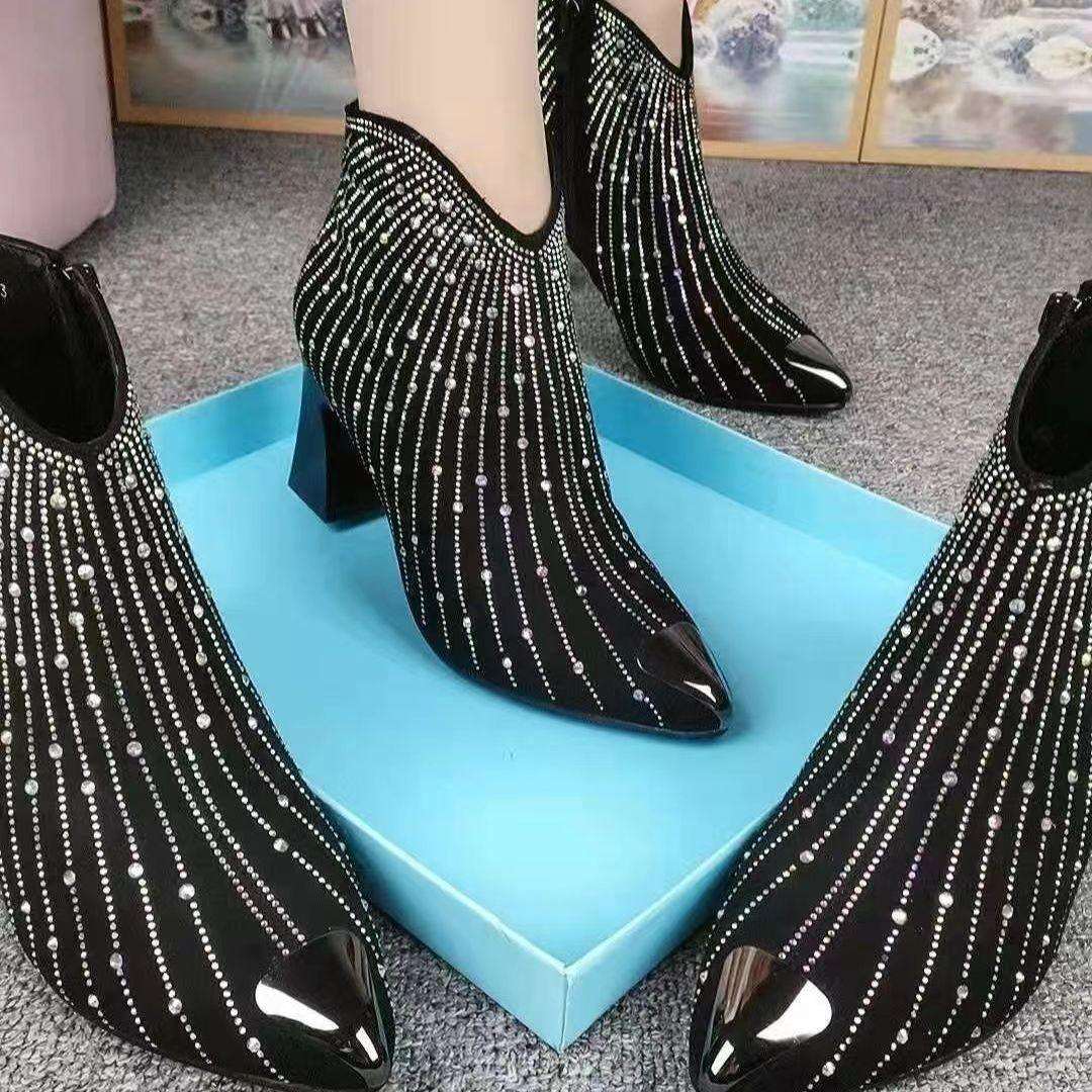 Anti-collision High Heel Rhinestone Booties Women Shoes & Bags