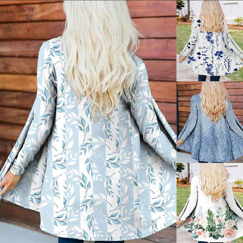 Autumn Flower Printed Mid-length Trench Coat winter clothes for women