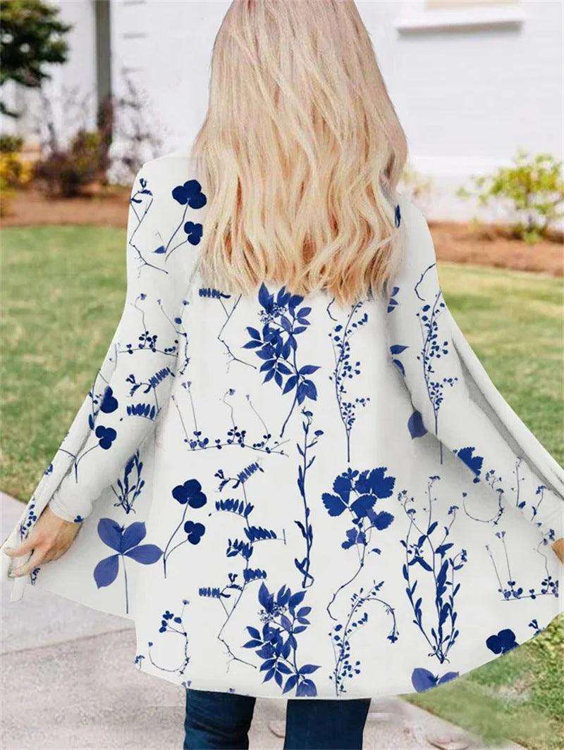 Autumn Flower Printed Mid-length Trench Coat winter clothes for women