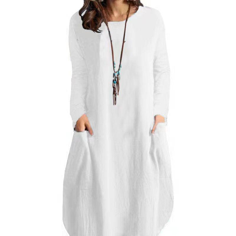 Autumn Linen Loose Casual Long-sleeved Dress Dresses & Tops