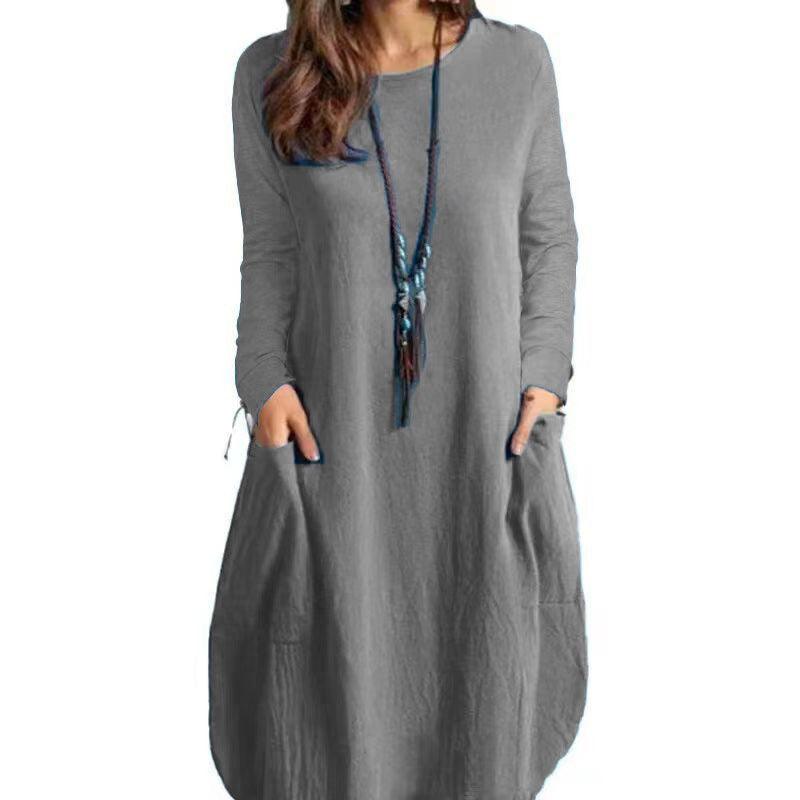 Autumn Linen Loose Casual Long-sleeved Dress Dresses & Tops