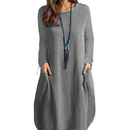 Autumn Linen Loose Casual Long-sleeved Dress Dresses & Tops