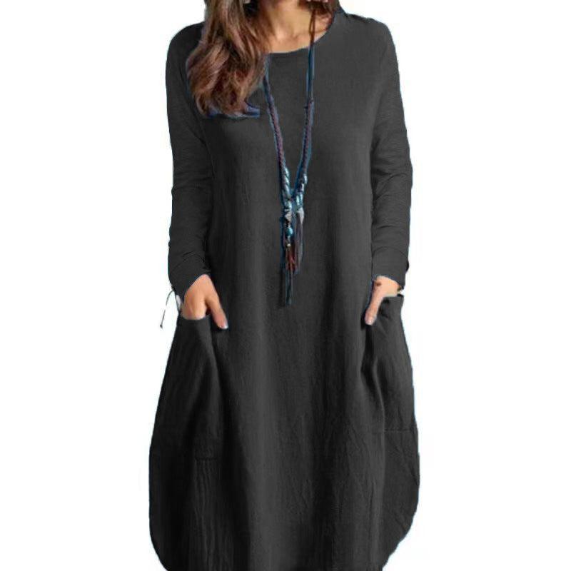 Autumn Linen Loose Casual Long-sleeved Dress Dresses & Tops