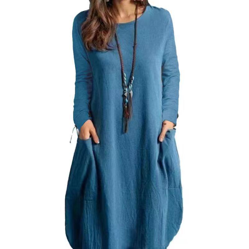 Autumn Linen Loose Casual Long-sleeved Dress Dresses & Tops