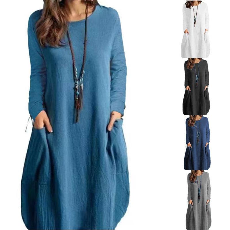 Autumn Linen Loose Casual Long-sleeved Dress Dresses & Tops