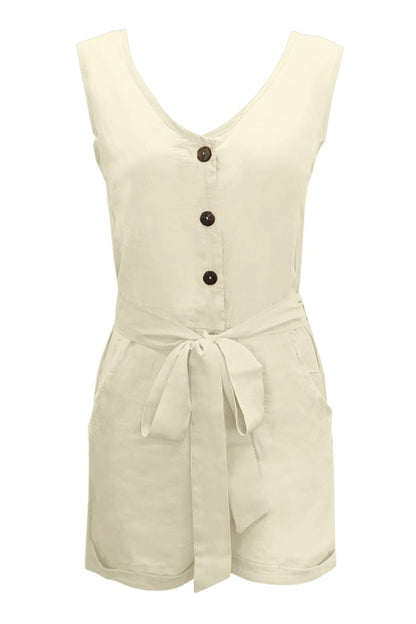 Tied V-Neck Sleeveless Romper with Pockets Dresses & Tops