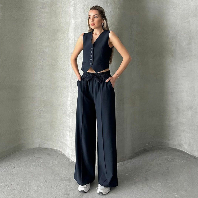 Fashion Casual Summer Women's Sleeveless Vest Lace-up Trousers Two-piece Set apparel & accessories