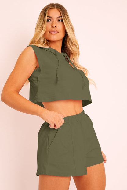 Hooded Crop Top & Pocketed Shorts Set apparel & accessories