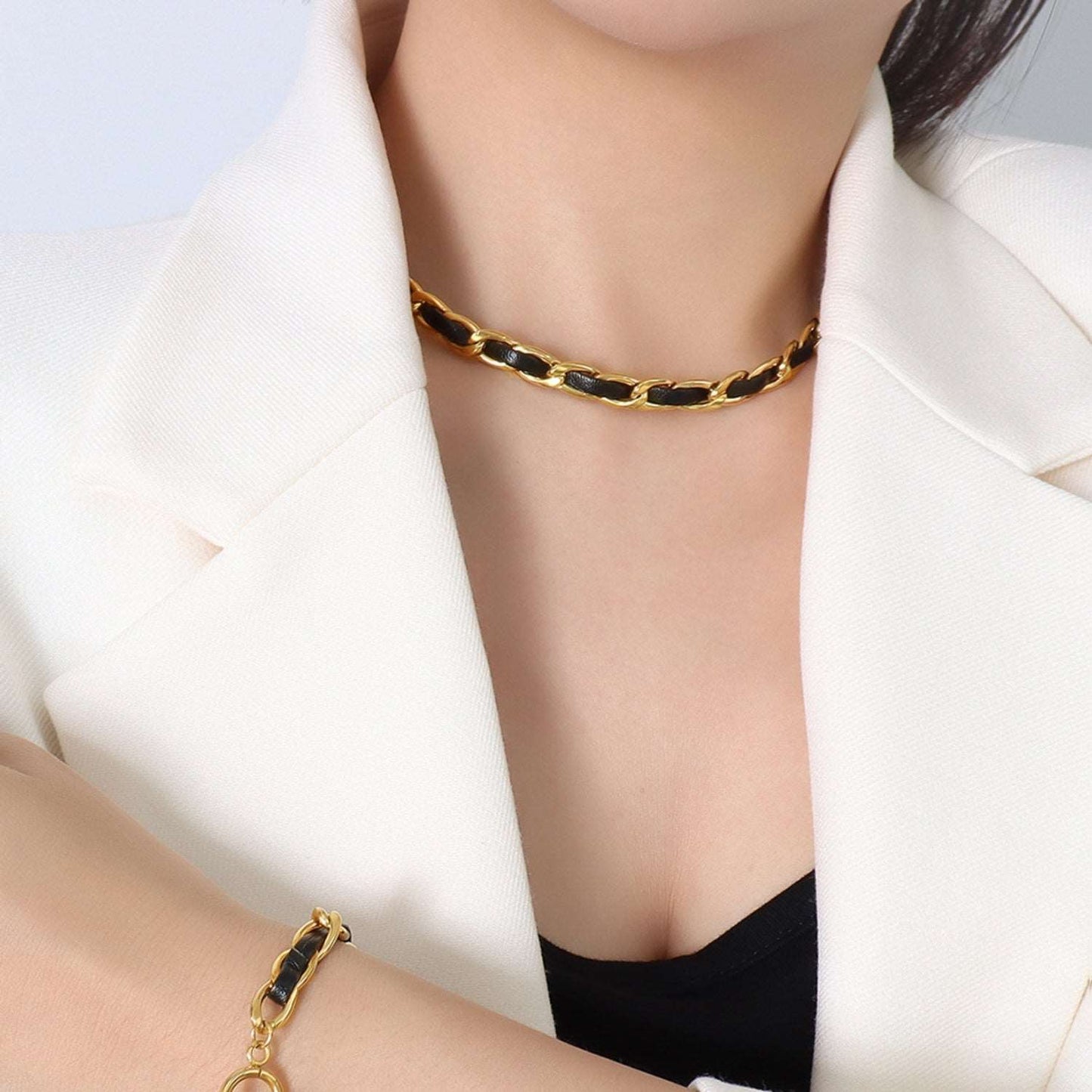 18K Gold-Plated Leather Chain Necklace apparel & accessories