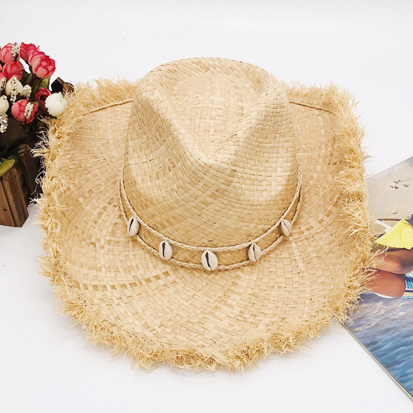 Raw Hem Wide Brim Raffia Hat apparel & accessories