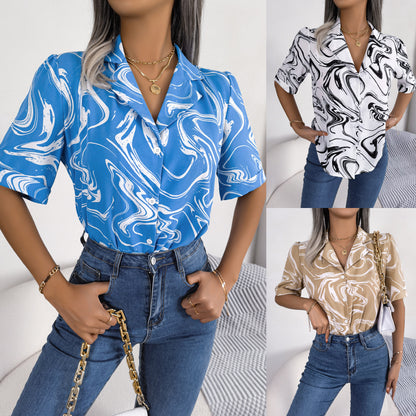 Fashion Tie Dye Printed Short Sleeve Shirt Summer Casual Lapel Shirt Tops For Womens Clothing apparel & accessories