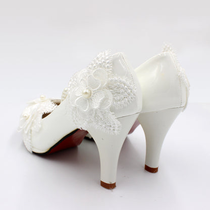 3D Floral White High Heels Shoes & Bags