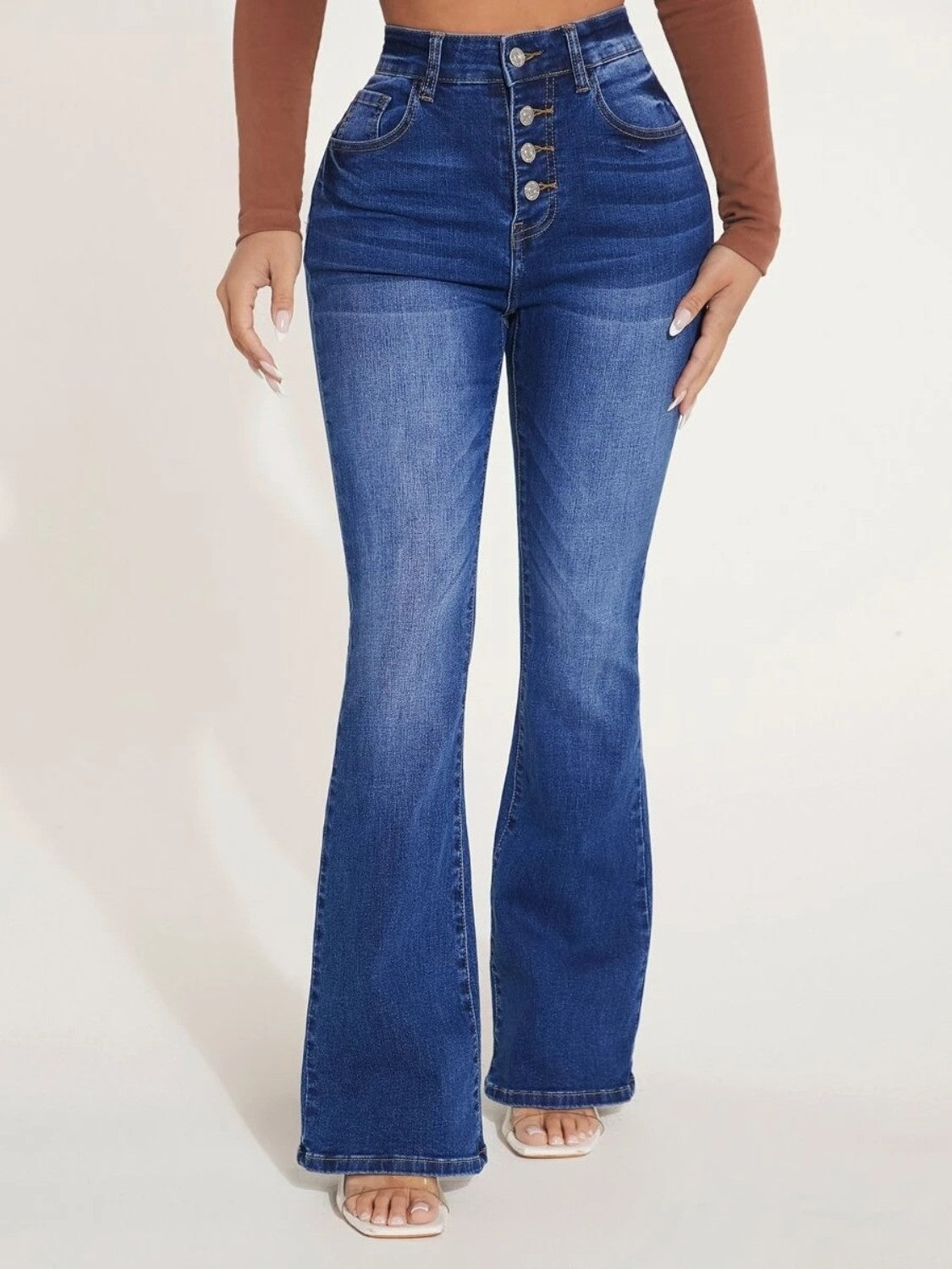 Button Fly Bootcut Jeans with Pockets Bottom wear