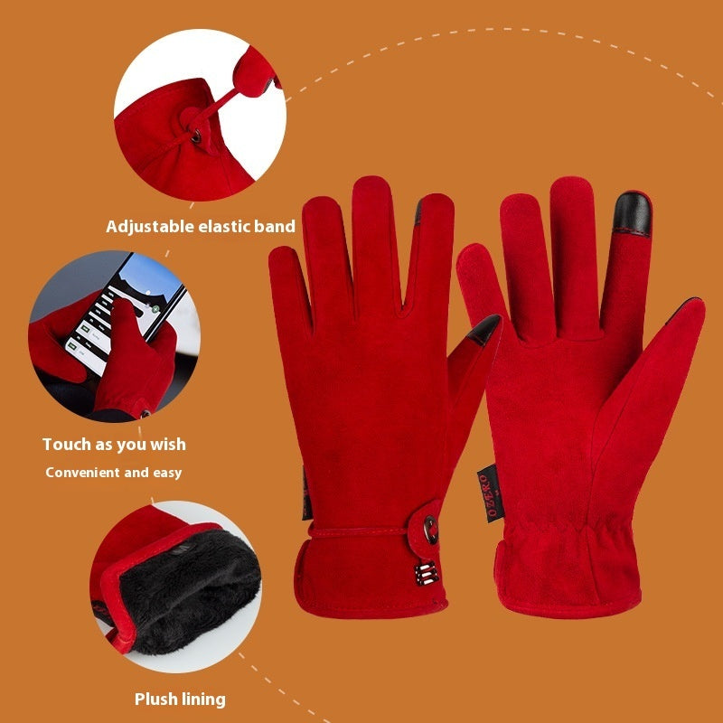 Genuine Leather Gloves Autumn-winter Warm And Thickening Non-slip Touch Screen Fashion apparels & accessories