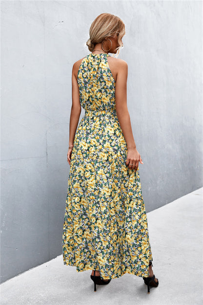 Printed Sleeveless Tie Waist Maxi Dress apparel & accessories