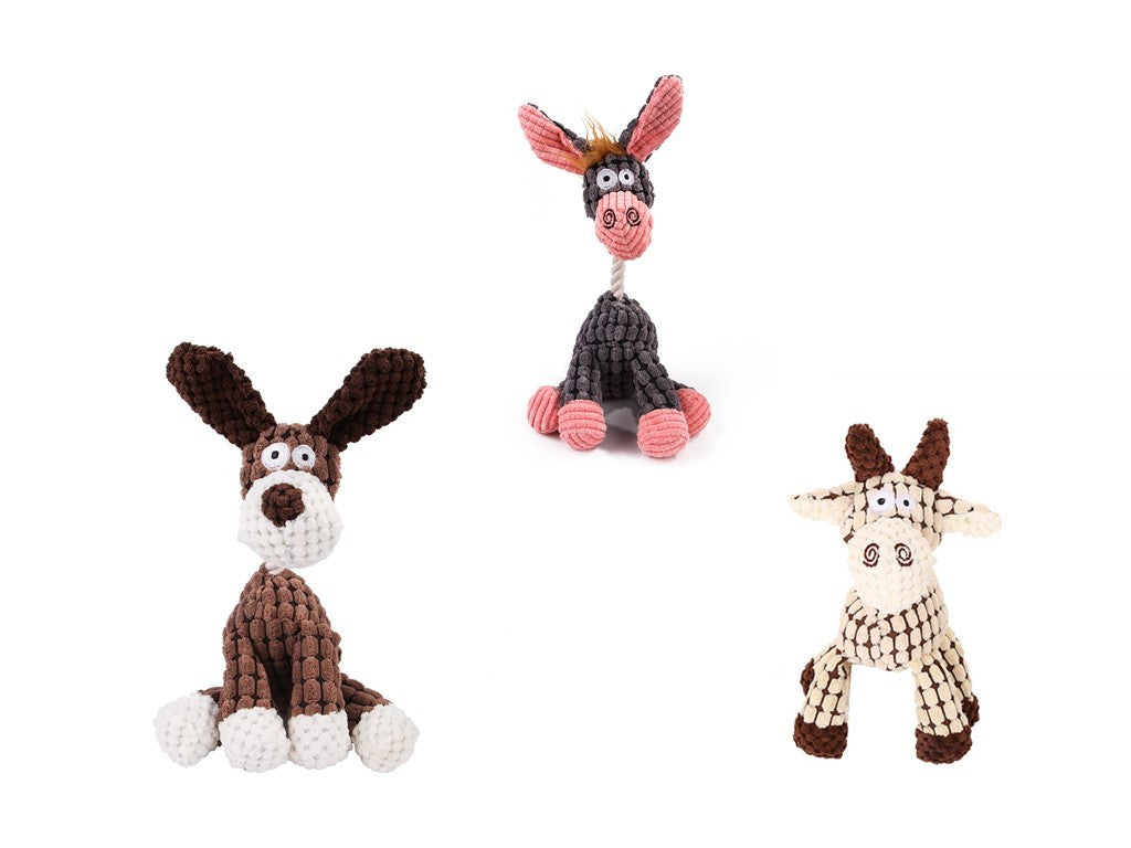 Pet Toy Donkey Shape Corduroy Chew Toy For Dogs Puppy Squeaker Squeaky Plush Bone Molar Dog Toy Pet Training Dog Dog Toys