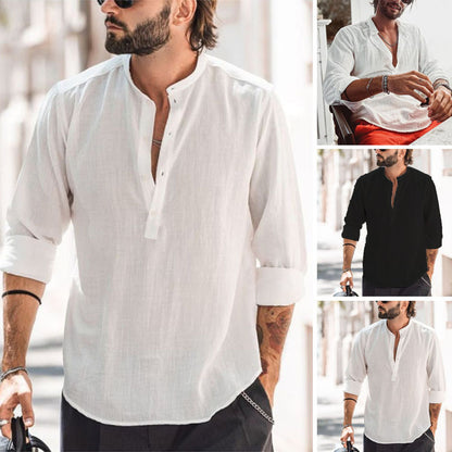 Men's Casual Stand-up Collar Long-sleeved Shirt men's clothing