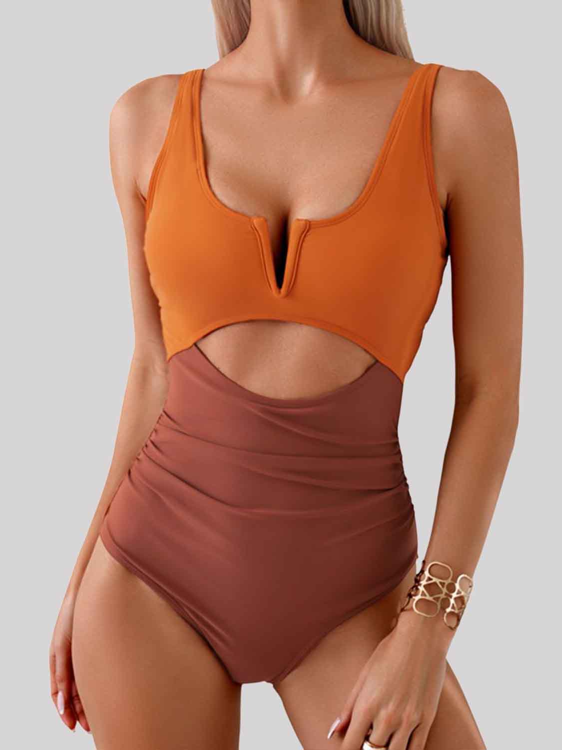 Tied Cutout Contrast One-Piece Swimwear apparel & accessories