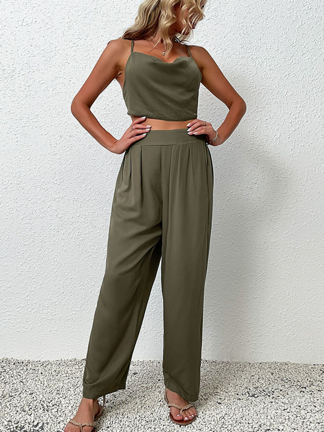 Crisscross Back Cropped Top and Pants Set apparel & accessories