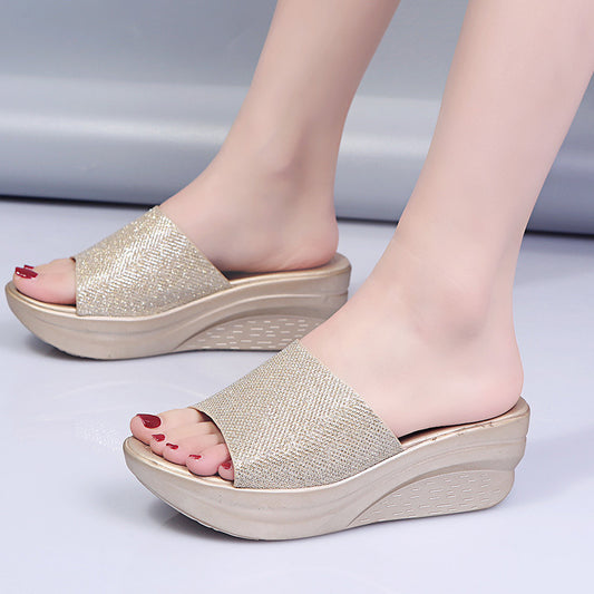 Casual Slip On Sequins Large Slippers For Women In Summer Shoes & Bags