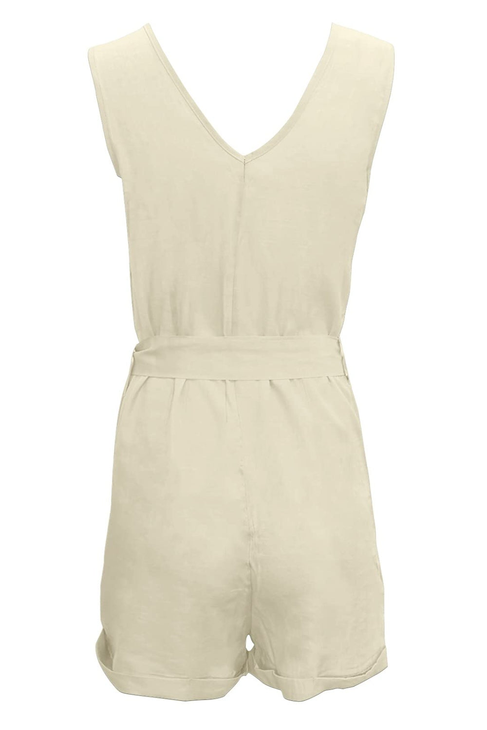 Full Size Tied V-Neck Sleeveless Romper with Pockets Dresses & Tops