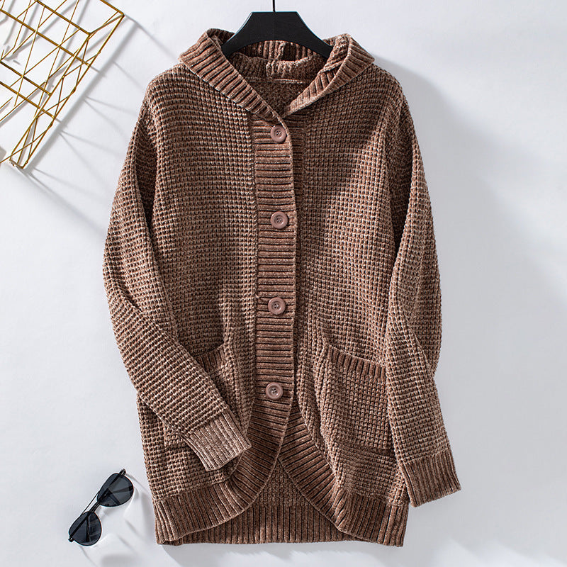 Women's Knitwear Hooded Loose Mid-length Sweater apparels & accessories