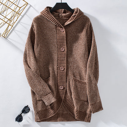 Women's Knitwear Hooded Loose Mid-length Sweater apparels & accessories