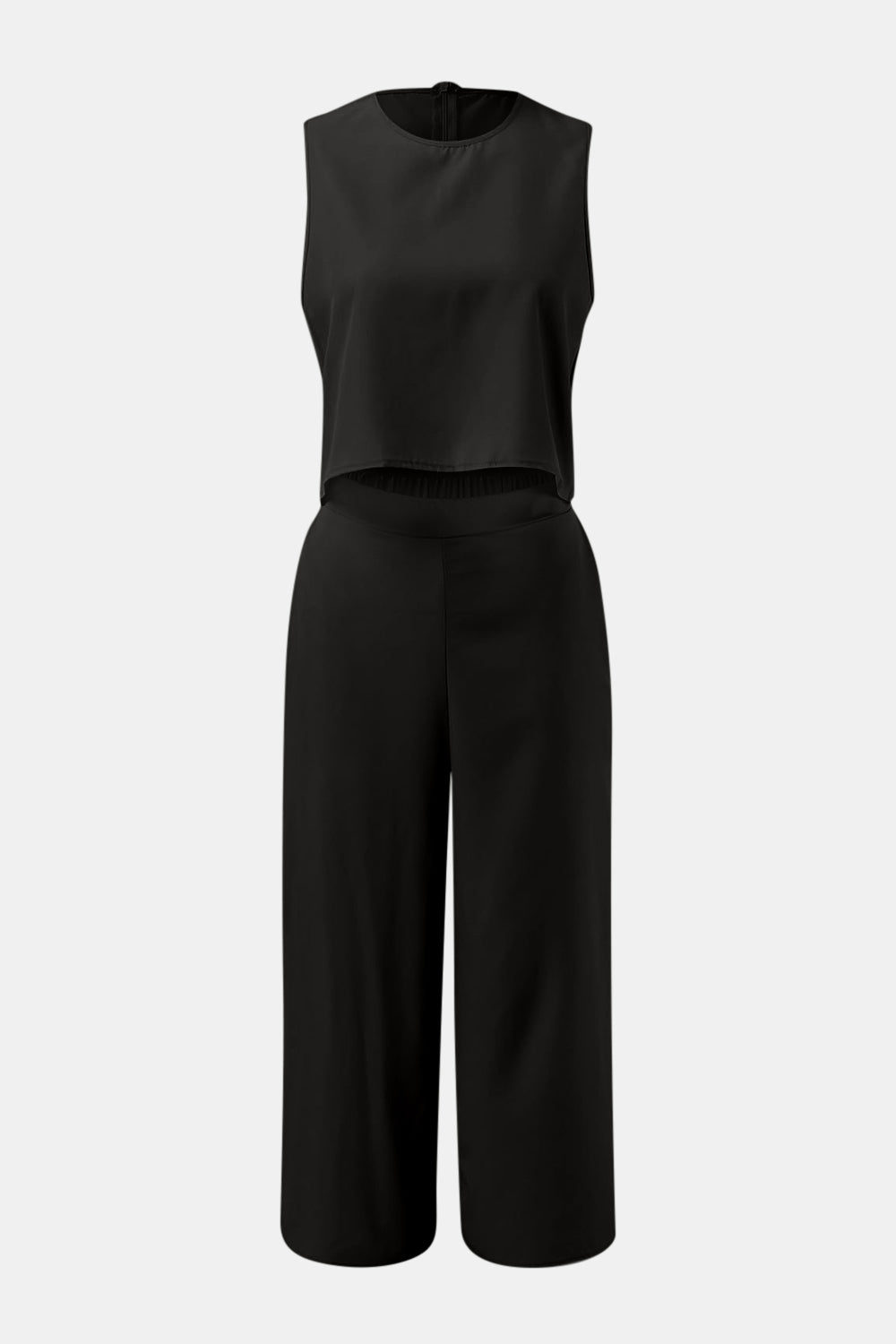 Round Neck Top and Wide Leg Pants Set apparel & accessories