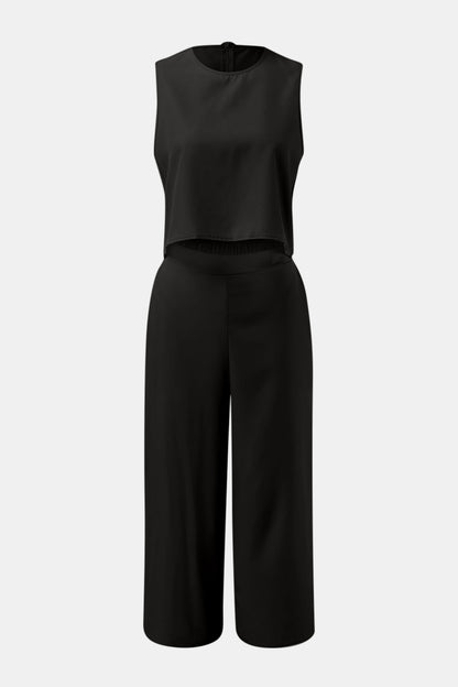 Round Neck Top and Wide Leg Pants Set apparel & accessories
