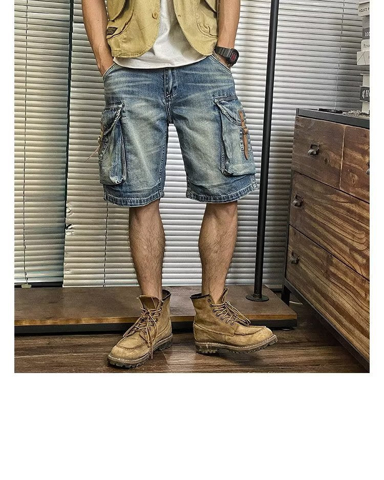 Loose American Washed Denim Shorts men's clothing