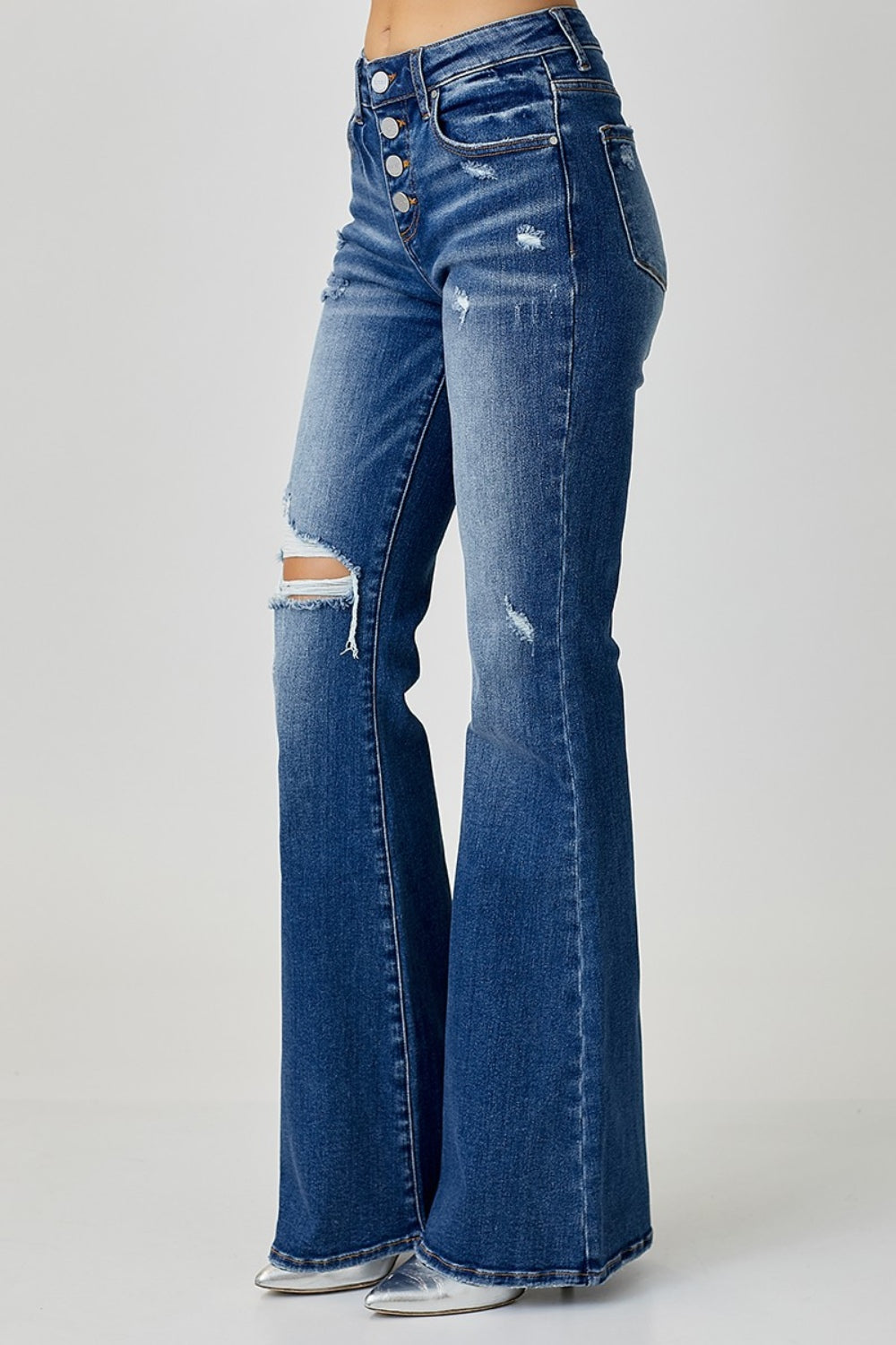 RISEN Distressed Button-Fly Flare Jeans Bottom wear