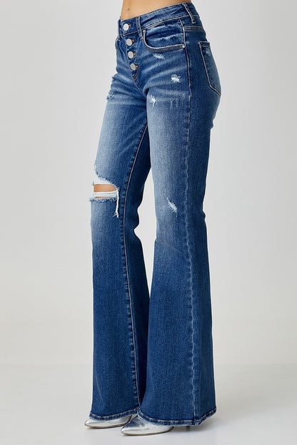 RISEN Distressed Button-Fly Flare Jeans Bottom wear