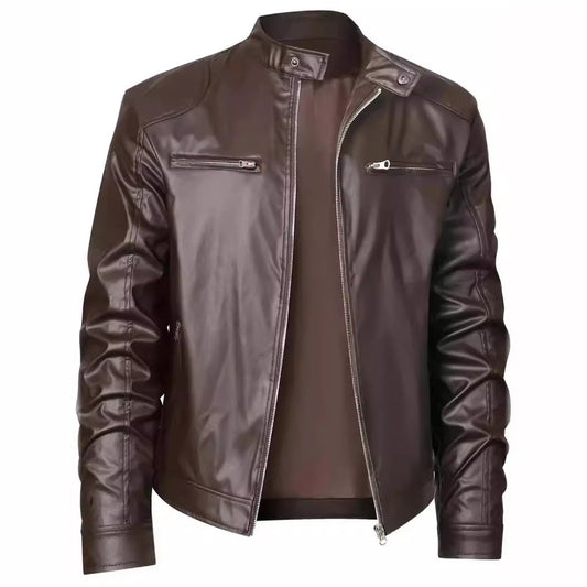 Leather Jacket With Buckle Chain Pocket Decoration men's clothing