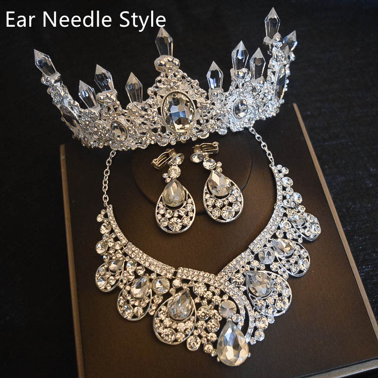 Bridal Crown Necklace Earrings Three-piece Set Wedding Accessories Jewelry