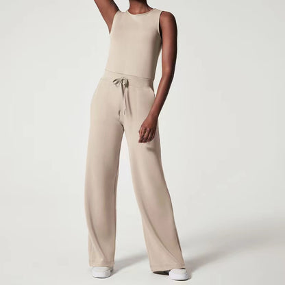 Solid Color Jumpsuit Sleeveless Tops Tie Elastic Pants Romper apparel & accessories