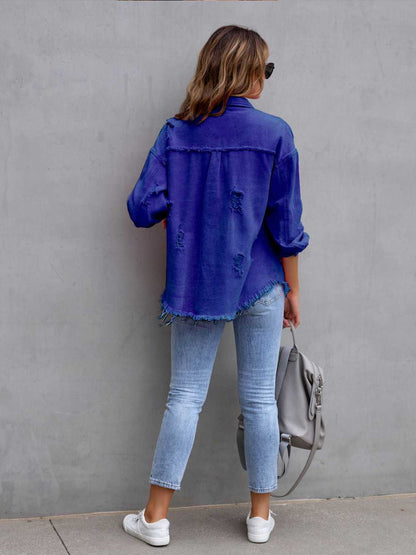 Distressed Drop Shoulder Denim Jacket apparel & accessories