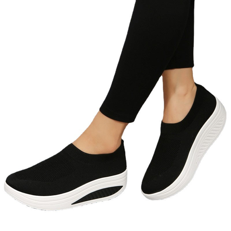 Women's Trend Thick Sole Fly Woven Breathable Mesh Casual Shoes Shoes & Bags