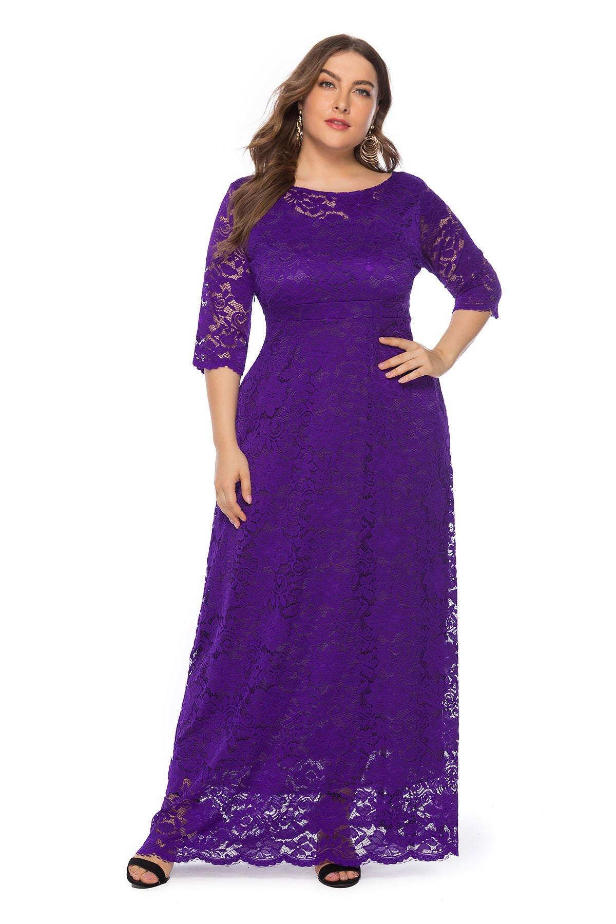 Plus Size Women New Hollow Lace Pocket Dress Dresses & Tops