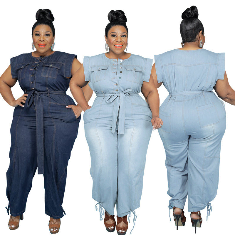 Summer New Style Washed Denim Casual Jumpsuit apparel & accessories