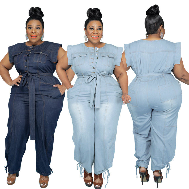 Washed Denim Casual Jumpsuit apparel & accessories